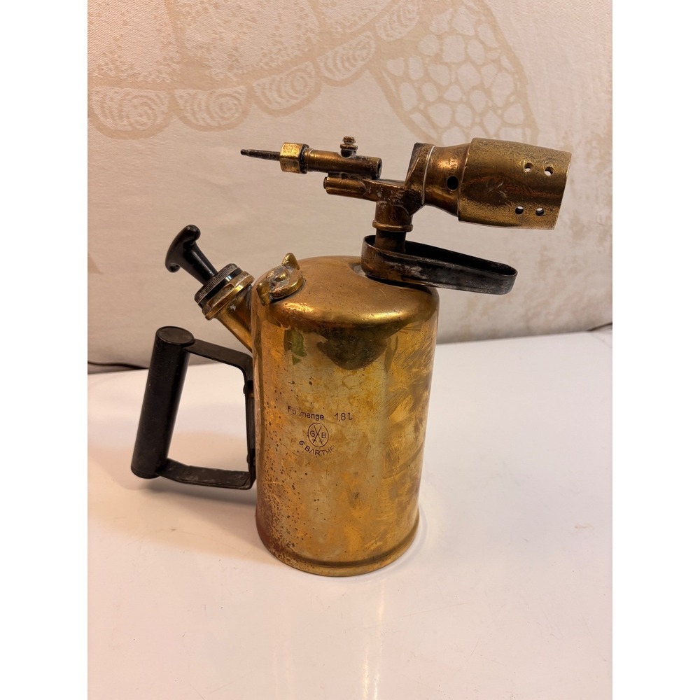 Vintage Brass Blow Torch G B Barthe 1.8L Fuel Capacity Blowtorch Tool